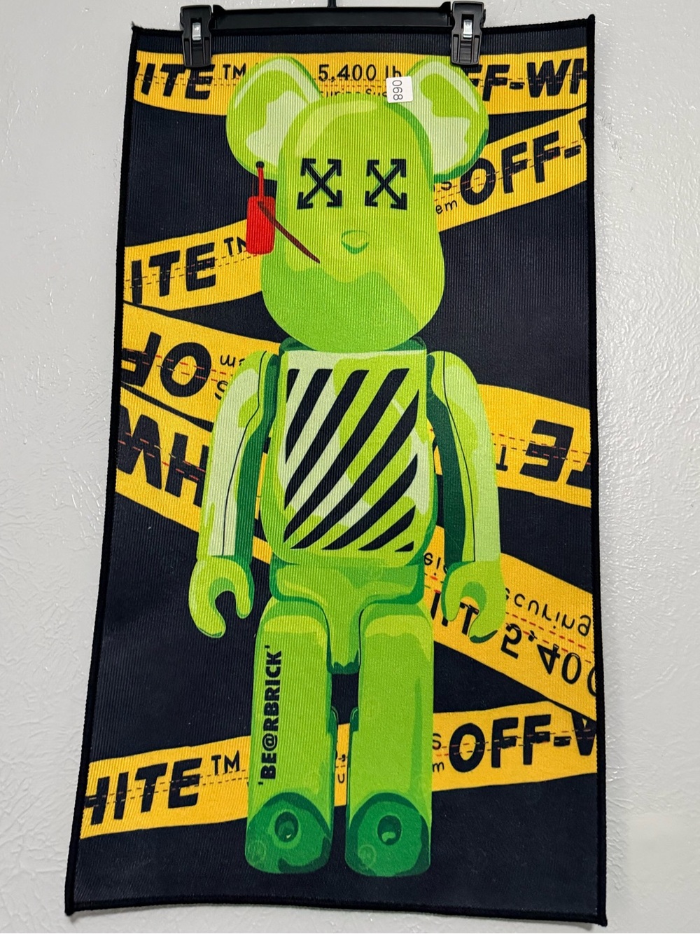 Off-White Neon Green BE@RBRICK Graphic Rug/Room Decor 31.5x19 IN.